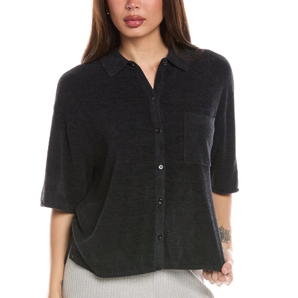 Barefoot Dreams | Charcoal Cozychic Ultra Lite Cropped Shirt | Size Large